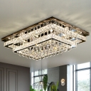 Luxurious Modern Tiered Ceiling Lighting Clear Crystal Living Room LED Flushmount in Stainless Steel