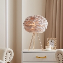 Romantic Nordic Spherical Night Light Feather Single-Bulb Lounge Table Lamp with Tripod