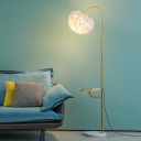 Gooseneck Metal Floor Reading Lamp Postmodern 1-Bulb Floor Light with Tray and Dome Feather Shade