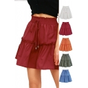 Fancy Girls Skirt Plain Drawstring Waist Ruffled Short Pleated A-line Skirt