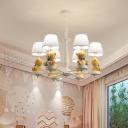 White Empire Shade Chandelier Cartoon Pleated Fabric Ceiling Lamp with Decorative Bear
