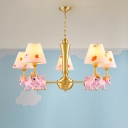 Unicorn Nursery Chandelier Light Resin Cartoon Hanging Lamp with Tapered Fabric Shade