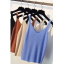 Fancy Women's Tank Top Solid Color Scoop Neck Sleeveless Regular Fitted Cami Top