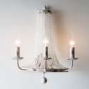 Faux Candle Sconce Light Fixture Rustic White Metallic Wall Lamp with Crystal Bead