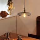 1-Light Amber Cloud Glass Pendant Lamp Minimalist Brass Saucer Living Room Ceiling Light