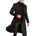 Fancy Men's Woolen Coat Solid Color Flap Pocket Button-down Notched Lapel Collar Long Sleeves Knee Length Woolen Coat