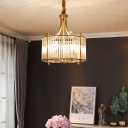 Fluted Glass Drum Shaped Chandelier Minimalist 4-Light Dining Room Drop Pendant in Gold