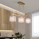 3-Bulb Crystal Block Hanging Pendant Cottage Cylinder Dining Table Island Lamp with Bird Deco