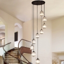 Cylinder Cut-Crystal Multi Pendant Light Minimalist Black Hanging Light Fixture for Living Room