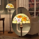 Dome Shade Pull-Switch Floor Lamp Tiffany Cut Glass 2 Bulbs Beige Standing Light