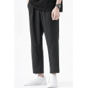Casual Men's Pants Solid Color Zip Fly Mid Waist Ankle Length Tapered Pants