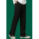 Unique Men's Pants Solid Color Pocket Detialed Zip Fly Long Straight Pants