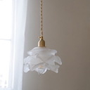 Loft Layered Flower Hanging Light 1-Light Textured White Glass Drop Pendant in Brass