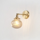 1-Light Ribbed Glass Sconce Light Fixture Brass Oval Bedside Wall Lighting with Swing Arm