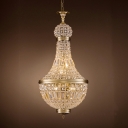 Baroque Empire Chandelier Crystal Encrusted Ceiling Pendant Light in Brass for Bedroom