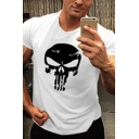 Guys Gym T-shirt Skull Patterned Short Sleeve Crew Neck Slim Fit T-shirt