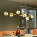 Brass Finish Linear Island Pendant Postmodern Clear Ball Glass LED Hanging Ceiling Light