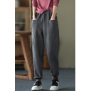 Simple Womens Pants Sherpa Lined Elastic Waist Ankle Relaxed Fit Plain Pants