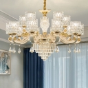 Ripple Glass White Chandelier Cylinder Traditional Pendant Light with Crystal Accents