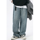 Fancy Men's Jeans Pocket Design Long Wide Leg Jeans with Washing Effect