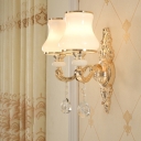 Opaline Glass Flared Sconce Fixture Antique Dining Room Wall Mounted Light in Gold