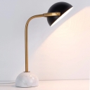 Dome Table Lamp Minimalistic Metallic 1 Bulb Bedroom Nightstand Light with Marble Base