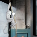 Resin Monkey Ceiling Hang Lamp Artistry 1 Head White/Black/Gold Pendant Light with Handmade Hemp Rope