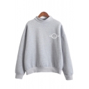 Leiusre Embroidered Planet Round Neck Long Sleeve Pullover Sweatshirt