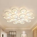 Modern LED Ceiling Flush Mount White Peacock Tail Feather Semi Flush Light with Acrylic Shade