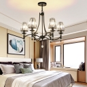 Conical Bedroom Ceiling Light Rural 3-Side Crystal Rod Black Chandelier Light Fixture