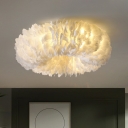 Nordic Donut Shaped Flushmount Light Feather Bedroom Flush Mount Ceiling Light in White