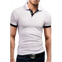 Trendy Men's Polo Shirt Contrast Trim Button Detail Turn-down Collar Short Sleeves Slim Fitted Polo Shirt