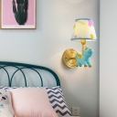 Resin Flying Horse Wall Lamp Fixture Kids Style Wall Mount Lighting with Tapered Fabric Shade