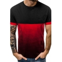 Leisure Men's Tee Top Contrast Panel Color Block Round Neck Rolled up Hem Short Sleeve Regular Fitted T-Shirt