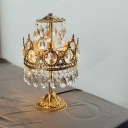 Gold Plated Crown Shaped Table Light Traditional Metal 1 Head Living Room Accent Lamp with Crystal Trim