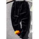 Street Boys Sweatpants Sherpa Liner Drawstring Waist Velvet Ankle Tapered Fit Sweatpants in Black
