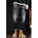 Stylish Men's Jeans Stonewash Zip Fly Ankle Length Pocket Detail Tapered Jeans