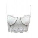 Cute Girls Cami Lace Beading Decoration Slim Fitted Crop Cami in White