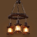 Hanging Chandelier Factory Lantern Clear Glass Ceiling Pendant Light in Distressed Wood
