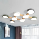 Creative Molecule LED Ceiling Fixture Wooden Living Room LED Flush Mount Light in Grey-Green