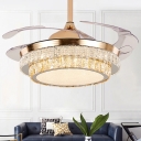 Brass Round 3-Blade Ceiling Fan Lamp Postmodern Crystal LED Semi Flush Mount Light