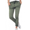 Leisure Women's Pants Solid Color Pocket Detail Drawstring Waist Ankle Length Pants