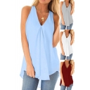 Trendy Women's Tank Top Solid Color V Neck Sleeveless Relaxed Fit Tank Top