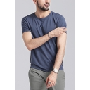Basic Men's Tee Top Solid Color Round Neck Short Sleeves Regular Fitted Bottoming T-Shirt