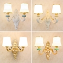 Candle Bedroom Wall Light Vintage Metal Gold Finish Sconce Lamp with Milk Glass Shade