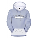 Popular Fashion Cartoon Totoro Pattern Long Sleeve Loose Fit Unisex Gray Hoodie with Pocket