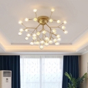 Branched Living Room Flush Mount Chandelier Metallic Minimalist LED Semi Flush Light Fixture