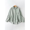 Leisure Thick Long Sleeve Lapel Collar Button Down Letter Embroidery Corduroy Relaxed Fit Shirt