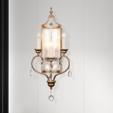 3 Lights Candlestick Sconce Lamp Classic Antiqued Gold Metal Wall Lamp with Crystal Drop