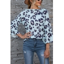 Stylish Women's T-Shirt Leopard Graphic Pattern Long Flare Cuff Sleeves Boat Neck 3/4 Sleeves Regular Fitted Tee Top